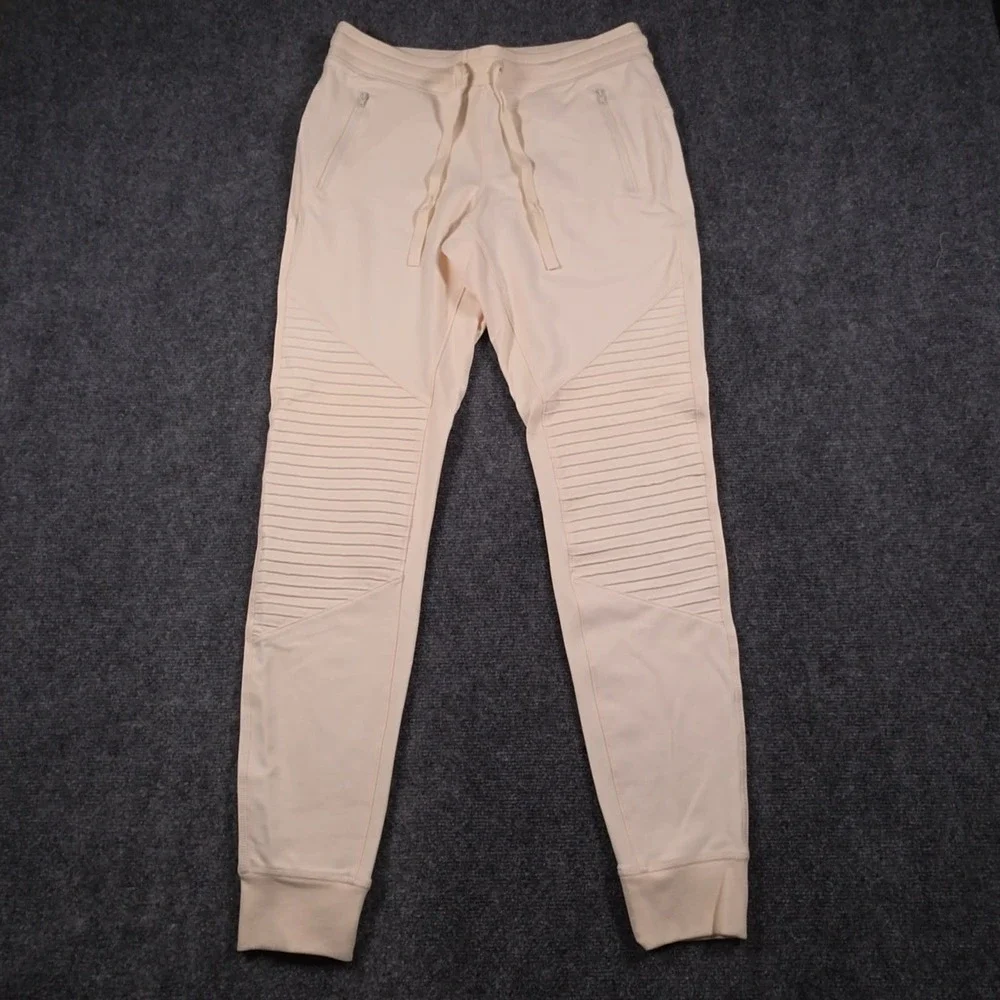 Alo Yoga Urban Moto Jogger Pants Womens Medium Cream Ribbed Zip Pocket